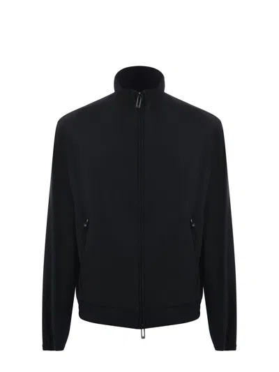 Emporio Armani Ribbed Stretch Jersey Cardigan In Black