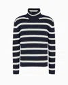 Emporio Armani Striped Ribbed Turtleneck Sweater In Navy Blue