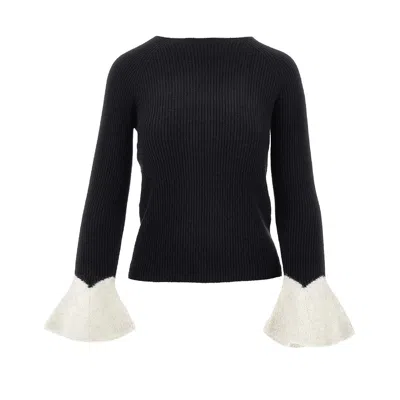 Emporio Armani Ribbed Sweater With Flared Cuffs In Black