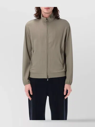 Emporio Armani Ribbed Texture High Collar Jacket In Gray