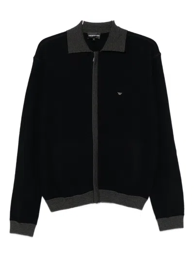 Emporio Armani Ribbed-trimmed Zip-up Cardigan In Black