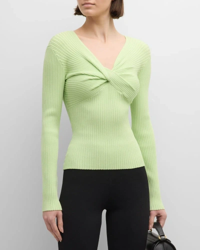 Emporio Armani Ribbed Twist-front Jumper In Sunny Lime