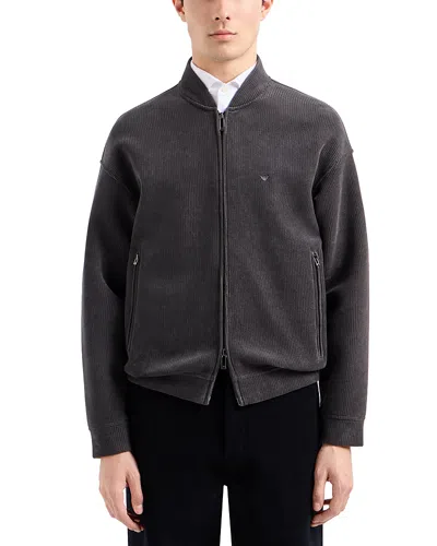 Emporio Armani Ribbed Velour Bomber Jacket Sweatshirt In Phantom