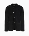 Emporio Armani Official Store Ribbed Velour Jacket With Guru Collar And Off-centre Fastening In Noir