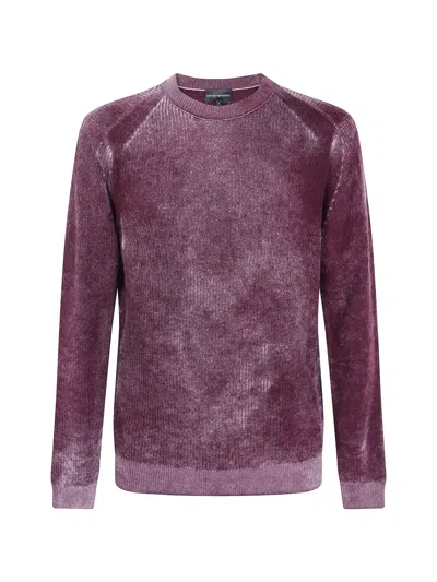 Emporio Armani Crew Neck Textured Sweater Long Sleeve In Red