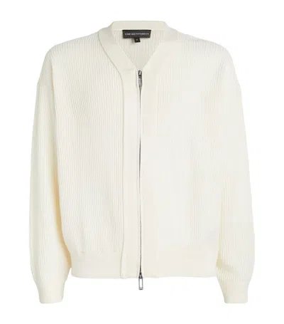 Emporio Armani Ribbed Zip-up Cardigan In White