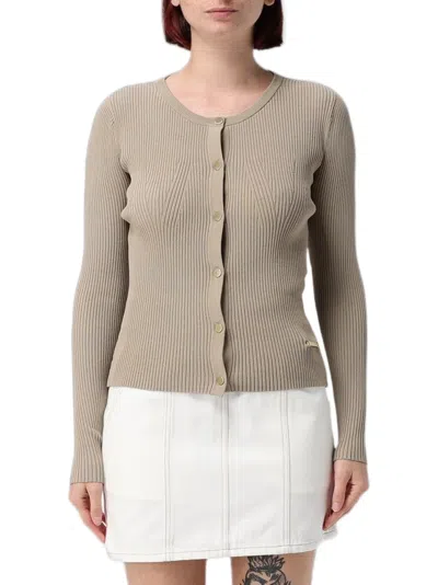 Emporio Armani Ribbed-knit Button-up Cardigan In Neutral