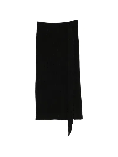 Emporio Armani Midi Skirt Fringe Detail Ribbed Texture In Black
