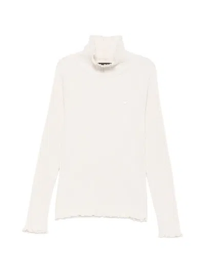 Emporio Armani Ribbed-knit Ruffled Sweater In Neutral