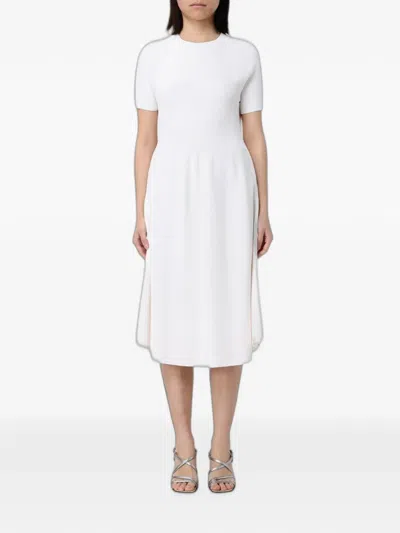 Emporio Armani Ribbed-knit Short-sleeve Midi Dress In White