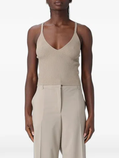 Emporio Armani Ribbed-knit V-neck Top In Neutral