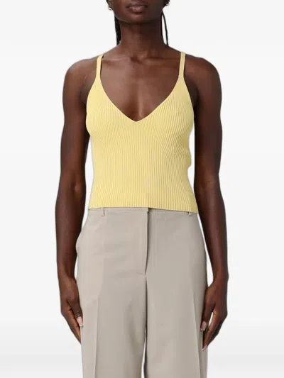 Emporio Armani Ribbed-knit V-neck Top In Yellow
