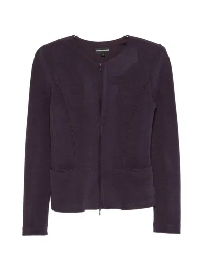 Emporio Armani Ribbed Tailored Zip Blazer Jacket Top In Purple