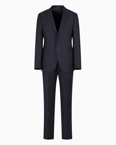 Emporio Armani Slim-fit Single-breasted Suit In Virgin Wool With Gradient Stripe In Black