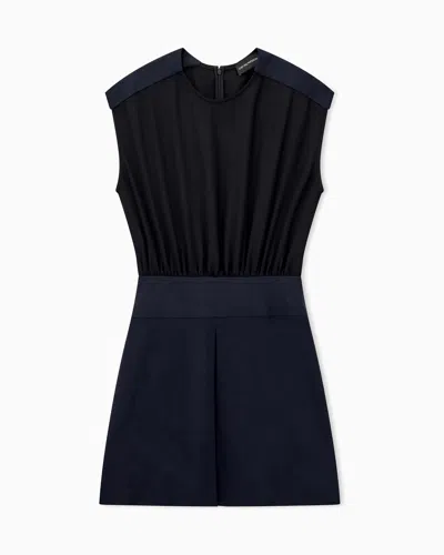 Emporio Armani Robe Sans Manches En Jersey De Viscose À Taille Cintrée In Bleu