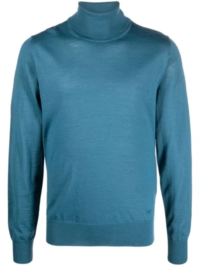 Emporio Armani Roll Neck Knitted Jumper In 蓝色