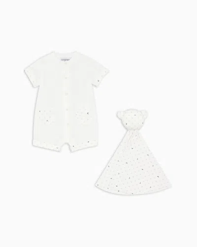 Emporio Armani Kids' Romper And Security Blanket Gift Set In White