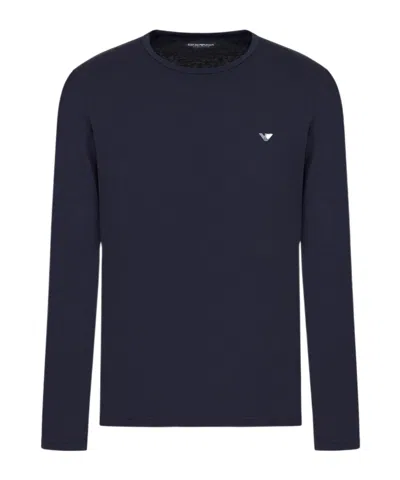 Emporio Armani Round Collar Logo T-shirt In Black