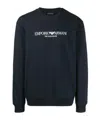 Emporio Armani Blue Crewneck Sweatshirt With Maxi Logo Lettering On The Front In Cotton Blend Stretch Man In Black