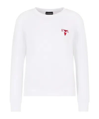 Emporio Armani Round-collar Long-sleeve Hoodie In White