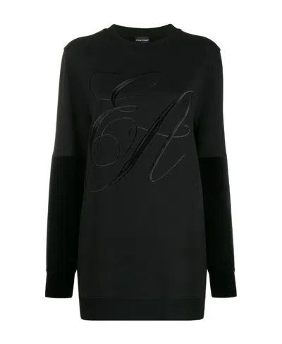Emporio Armani Round Collar Long Sleeve Sweater In Black