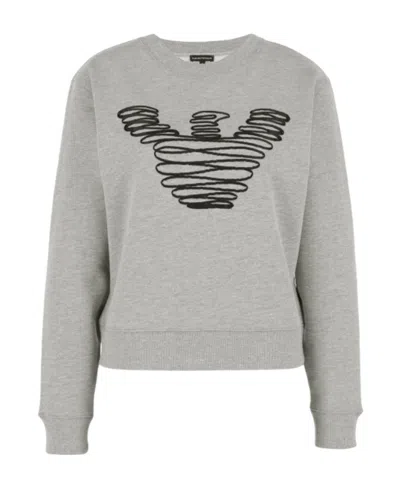 Emporio Armani Round Collar Long Sleeve Sweater In Gray
