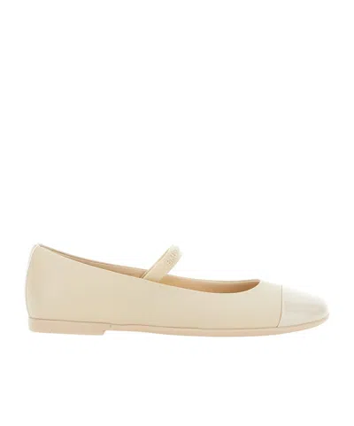 Emporio Armani Round-head Flat Shoes In Beige