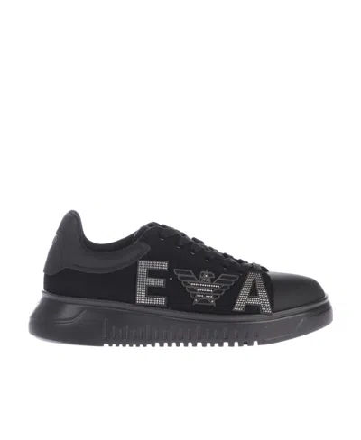 Emporio Armani Round Head Lace-up Sneakers In Black