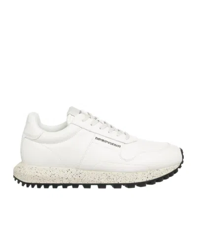 Emporio Armani Round Head Lacing Casual Sneakers In White