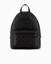 Emporio Armani Round Leather Backpack With All-over Embossed Eagle In Black