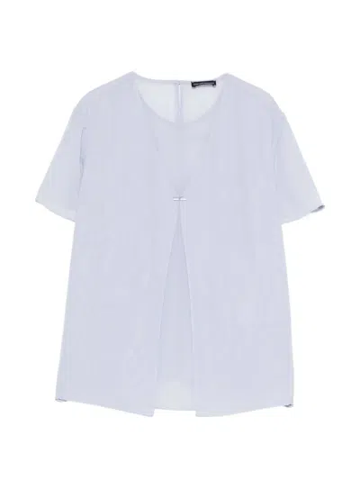 Emporio Armani Round-neck Button-detail Blouse In Blue