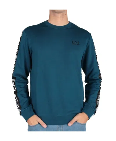 Emporio Armani Round-neck Cotton Long-sleeved Sweater In Blue