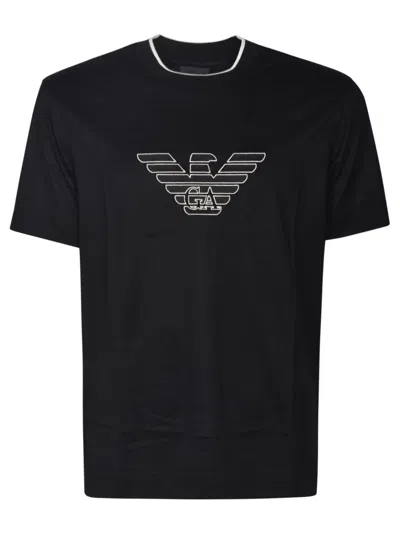 Emporio Armani Round Neck Logo T-shirt In Eagle Black