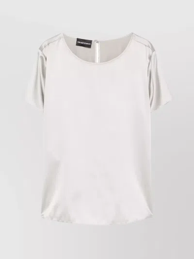 Emporio Armani Round Neck Silk Top With Short Sleeves In Grey