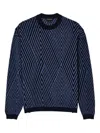 Emporio Armani Virgin Wool-blend Jumper With Op-art Jacquard With Oversized Diamonds In Blue