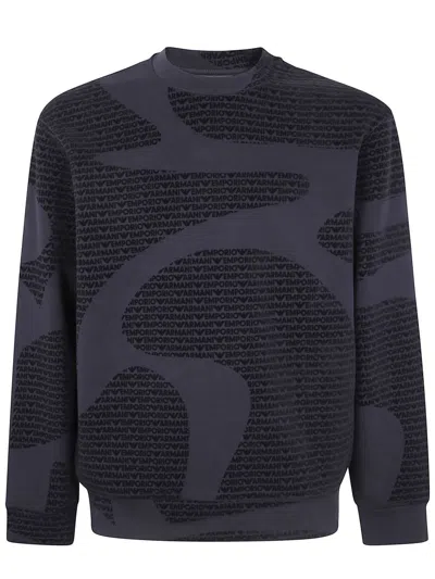 Emporio Armani Logo-pattern Crew Neck Sweatshirt In Blue