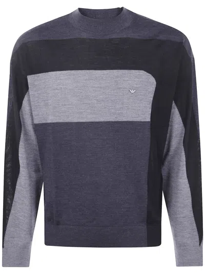 Emporio Armani Block-panel Wool Sweater In Blue