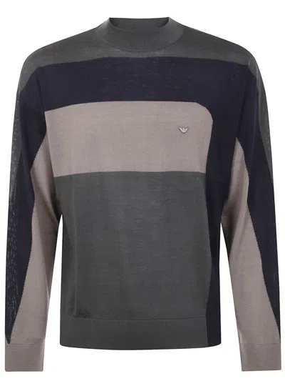 Emporio Armani Round Neck Tricolor Sweater In Multi
