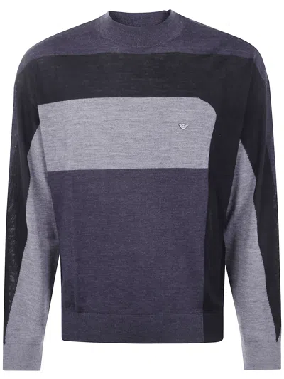 Emporio Armani Round Neck Tricolor Sweater In Multi