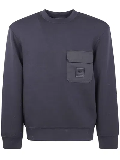 Emporio Armani Round Neck With Pocket Sweatshirt Clothing In Blue