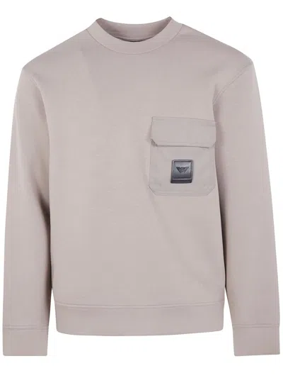 Emporio Armani Round Neck With Pocket Sweatshirt Clothing In Metallic