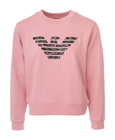 Emporio Armani Round-necked Logo Sweater In Pink
