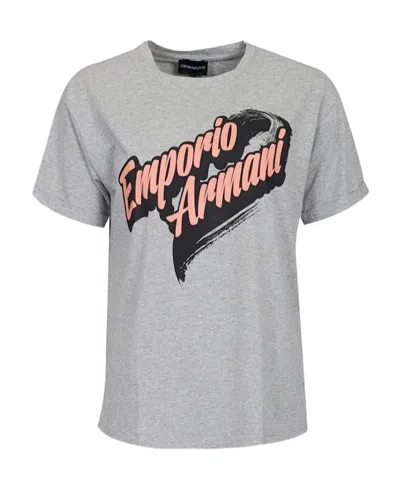 Emporio Armani Round-necked Logo T-shirt In Gray