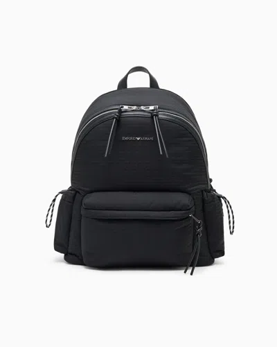Emporio Armani Round Nylon Backpack With Monogram Lettering