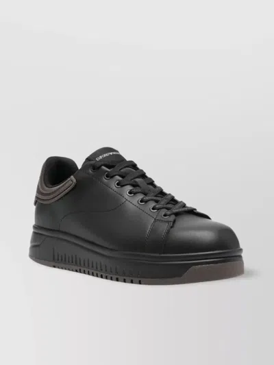 Emporio Armani Round Toe Flat Sole Padded Collar In Black