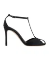 Emporio Armani Satin T-bar Sandals With Rhinestones In Black