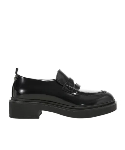 Emporio Armani Round Toe Loafers In Black