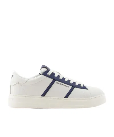 Emporio Armani Round Toe Low Top Sneakers In White