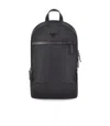 Emporio Armani Rounded Black Nylon Backpack With Leather Accents In Black