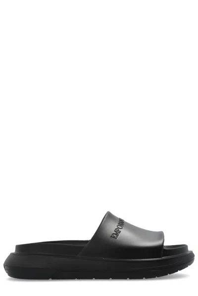 Emporio Armani Rubber Slides In Black